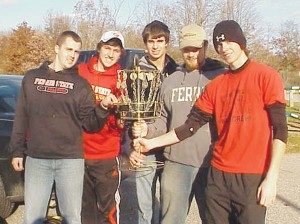 Club Disc Golf: The club disc golf team of Daryl Johnson, Justin Maluchnik, Alex Franko, Josh Pickard, and Brennan Billow hold their Michigan Intercollegiate Disc Golf Challenge Series trophy. The team defeated Western Michigan 70-49 at MIDGC #3 this Sunday. Photo Courtesy of Dr. Leonard Johnson Club Disc Golf: The club disc golf team of Daryl Johnson, Justin Maluchnik, Alex Franko, Josh Pickard, and Brennan Billow hold their Michigan Intercollegiate Disc Golf Challenge Series trophy. The team defeated Western Michigan 70-49 at MIDGC #3 this Sunday. Photo Courtesy of Dr. Leonard Johnson