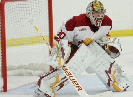 Nationally Ranked: Ferris goalie Pat Nagle, featured above, has become one of the top five goalies in the nation. Nagle set the Ferris hockey single-season record with a 2.13 GAA in 26 games played last year. Photo By: Brock Copus | Photographer Nationally Ranked: Ferris goalie Pat Nagle, featured above, has become one of the top five goalies in the nation. Nagle set the Ferris hockey single-season record with a 2.13 GAA in 26 games played last year. Photo By: Brock Copus | Photographer