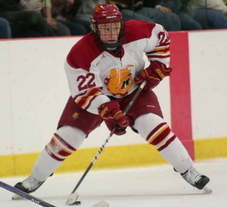 Bulldogs Beat Lakers : FSU senior denseman Derek Graham looks for a play opportunity during the Nov. 11 game against Lake Superior State, where the Bulldogs defeated the Lakers 5-1. Photo By: Brock Copus | Multimedia Editor Bulldogs Beat Lakers : FSU senior denseman Derek Graham looks for a play opportunity during the Nov. 11 game against Lake Superior State, where the Bulldogs defeated the Lakers 5-1. Photo By: Brock Copus | Multimedia Editor