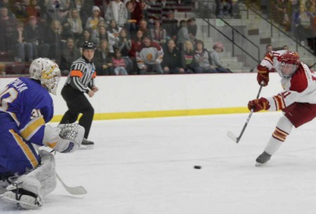 Split Series: FSU senior center Jordie Johnston takes a shot and scores against Lake Superior State on Nov. 11. The Bulldogs defeated the Lakers on Nov. 11 and tied on Nov. 12. The 2011-12 record is currently 9-2-1 overall. Photo By: Brock Copus | Multimedia Editor Split Series: FSU senior center Jordie Johnston takes a shot and scores against Lake Superior State on Nov. 11. The Bulldogs defeated the Lakers on Nov. 11 and tied on Nov. 12. The 2011-12 record is currently 9-2-1 overall. Photo By: Brock Copus | Multimedia Editor
